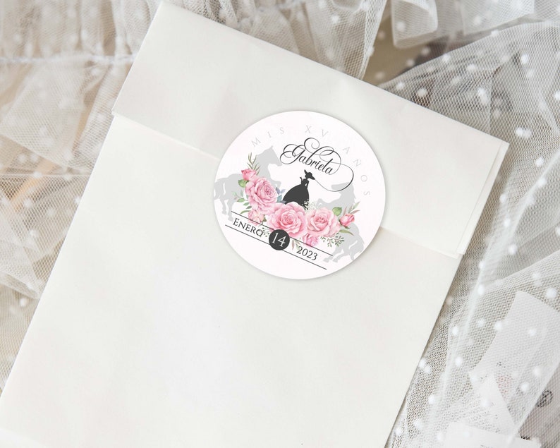Pink Charro Quinceanera Party Favors, Pink Quinceanera Stickers, Pink Quinceanera Labels, Pink Quinceanera Tag, 2in Circle, Pink Party Favor