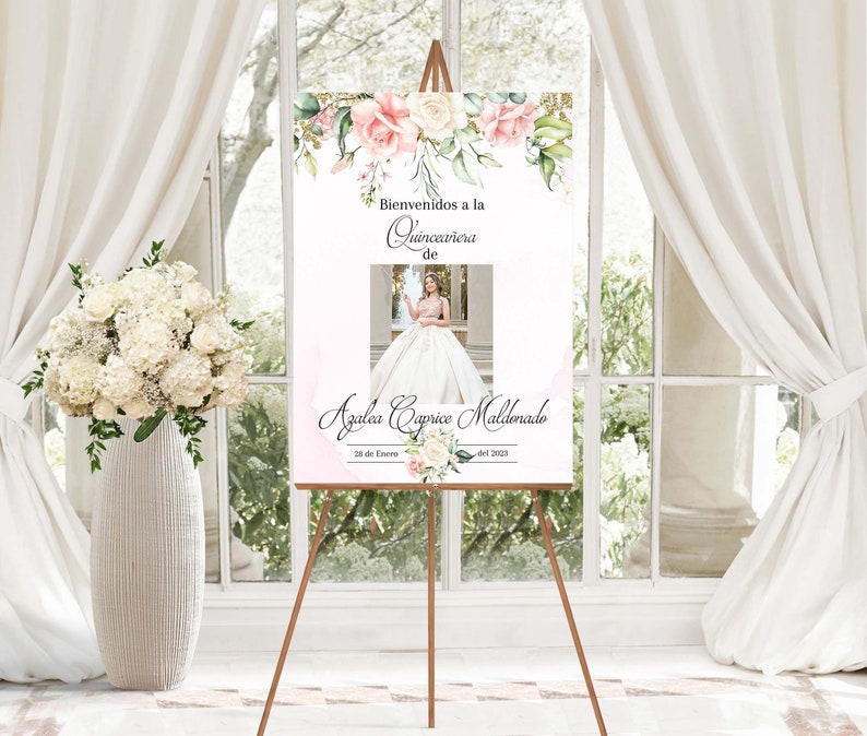 Pink and Gold Floral Quinceanera Welcome Sign, Blush Quinceanera, Pink and Gold Quinceanera, Mis Quince Anos, 15th Birthday