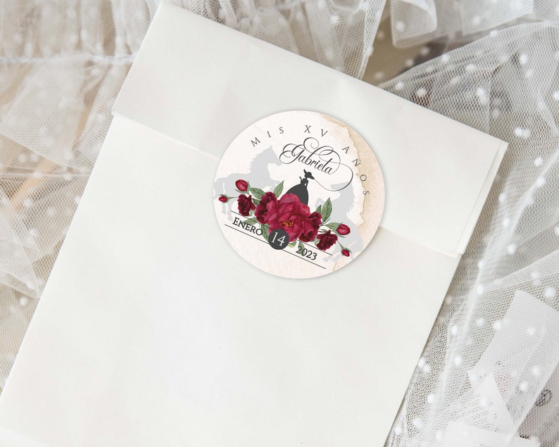 Red Charro Quinceanera Party Favors, Red Quinceanera Stickers, Red Quinceanera Labels, Red Quinceanera Tag, 2in Circle,