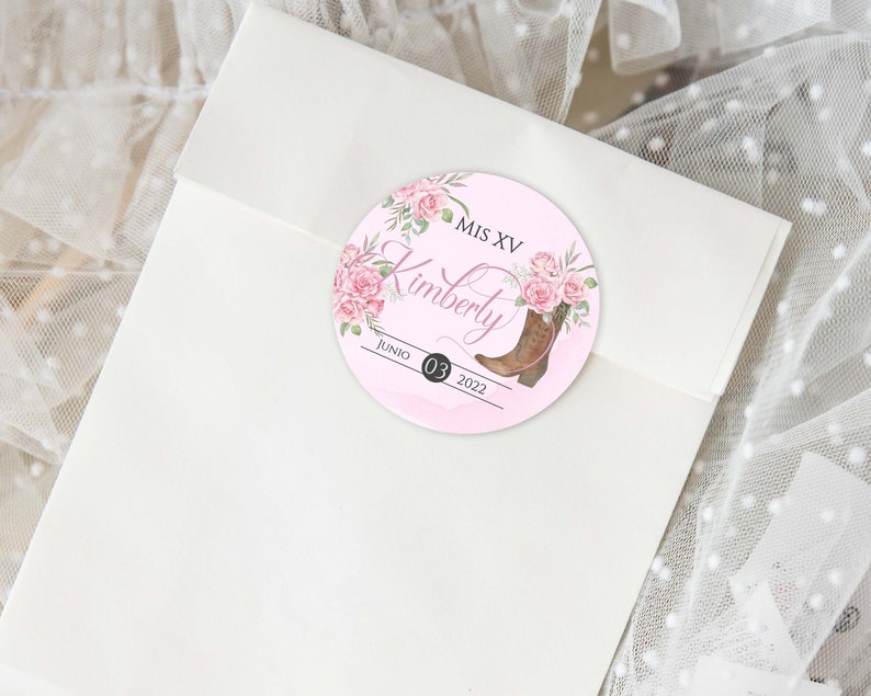 Pink Charro Quinceanera Party Favors, Pink Quinceanera Stickers, Pink Quinceanera Labels, Pink Quinceanera Tag, 2in Circle, Pink Party Favor