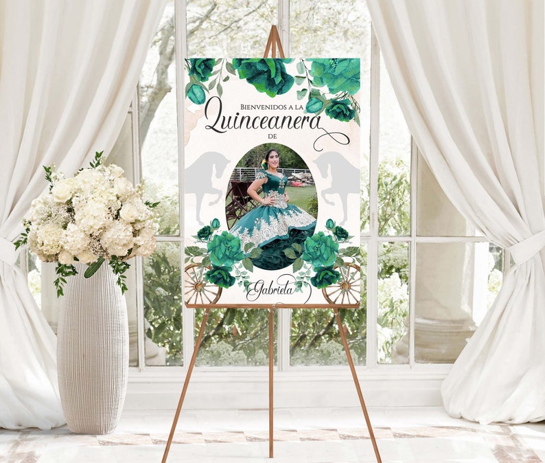 Emerald Charro Quinceanera Welcome Sign, Charro Quinceanera, Emerald Quinceanera, Charro Welcome Sign, Western Quinceanera Sign, Charro 9