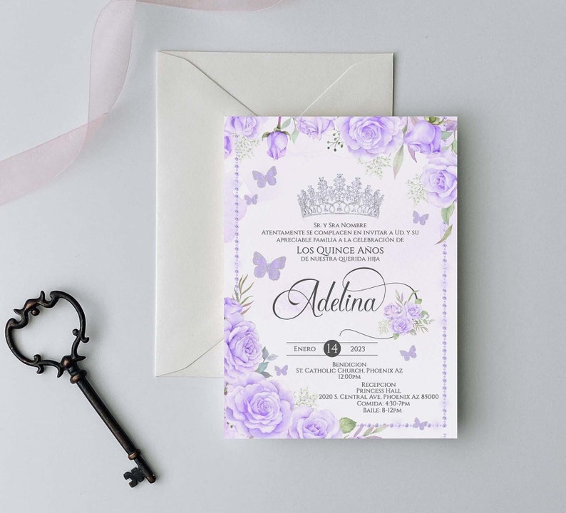 Purple and Silver Butterfly Quinceanera Invitation, Butterfly Quinceanera, Purple and Silver Quinceanera, Mis Quince Anos, 15th Birthday