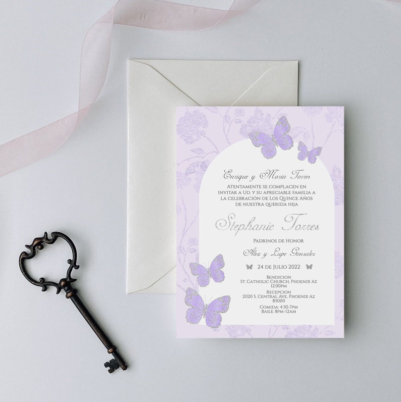 Purple and Silver Butterfly Quinceanera Invitation, Butterfly Quinceanera, Purple and Silver Quinceanera, Mis Quince Anos, 15th Birthday