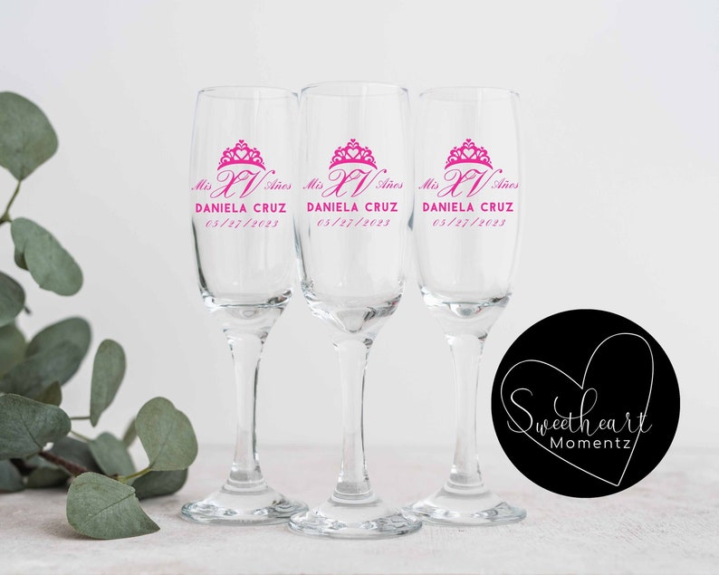 Quinceanera Champagne Glass Svg, Personlized Mis XV Anos Champagne Glass, Copa de Quinceañera, Quinceanera svg, Mis Quince Anos Svg